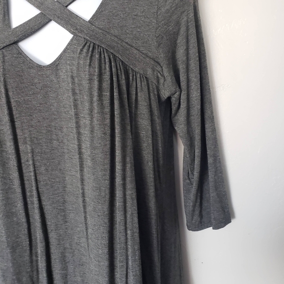 Noble U NWOT Small Charcoal Grey Long Sleeve Dress Keyhole Neck Strappy Top - Picture 6 of 7
